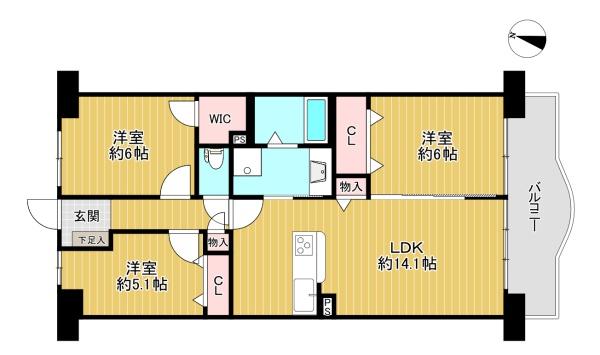 大阪府豊中市三和町2丁目の中古マンションの間取り図
