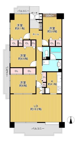 大阪府豊中市東泉丘4丁目の中古マンションの間取り図