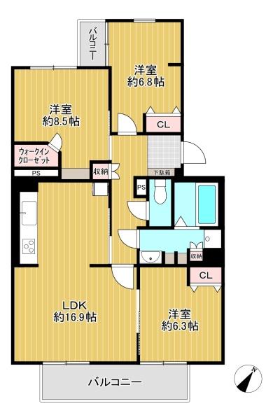 大阪府豊中市北緑丘3丁目の中古マンションの間取り図