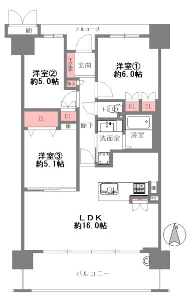 大阪府大阪市東成区深江南2丁目の中古マンションの間取り図