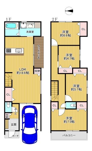 大阪府大阪市平野区背戸口1丁目の新築一戸建ての間取り図