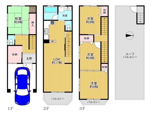 大阪府大阪市東住吉区北田辺4丁目の中古一戸建ての間取り図