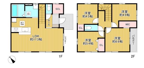 大阪府豊中市東豊中町3丁目の新築一戸建ての間取り図
