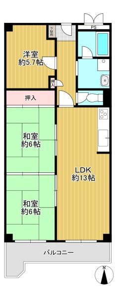 大阪府豊中市寺内2丁目の中古マンションの間取り図
