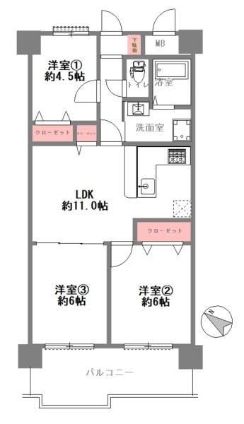 大阪府大阪市東住吉区湯里2丁目の中古マンションの間取り図