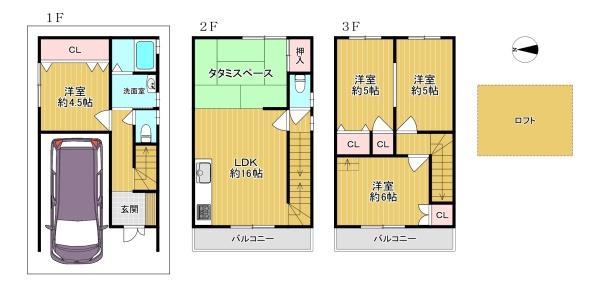 大阪府大阪市東住吉区桑津3丁目の中古一戸建ての間取り図