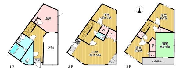 大阪府大阪市平野区平野東3丁目の中古一戸建ての間取り図