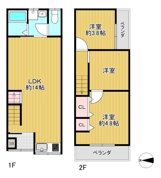 大阪府豊中市島江町2丁目の中古テラスハウスの間取り図
