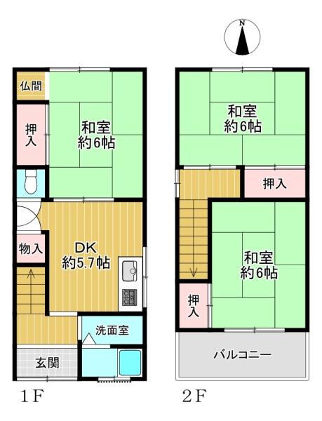 大阪府大阪市生野区中川西1丁目の中古一戸建ての間取り図