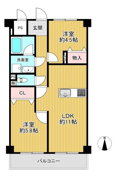 大阪府大阪市平野区喜連4丁目の中古マンションの間取り図