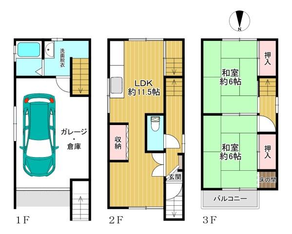 大阪府大阪市平野区長吉六反2丁目の中古一戸建ての間取り図