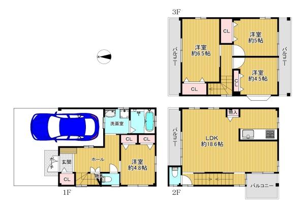 大阪府大阪市平野区瓜破西2丁目の中古一戸建ての間取り図