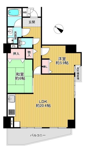 大阪府大阪市東住吉区桑津1丁目の中古マンションの間取り図