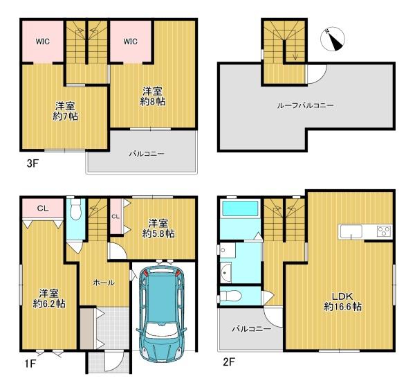 大阪府豊中市上野西3丁目の新築一戸建ての間取り図