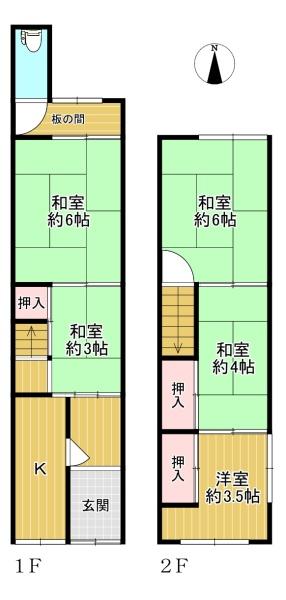 大阪府大阪市生野区中川3丁目の中古テラスハウスの間取り図