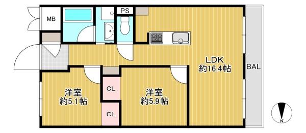 大阪府豊中市利倉西2丁目 8の中古マンションの間取り図