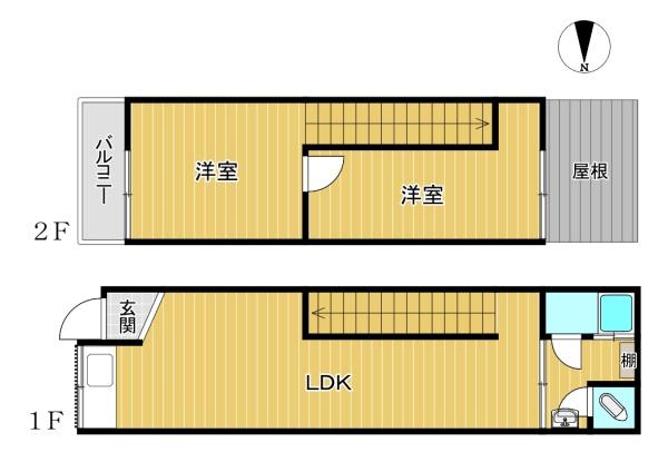 大阪府堺市西区浜寺石津町東4丁の中古テラスハウスの間取り図