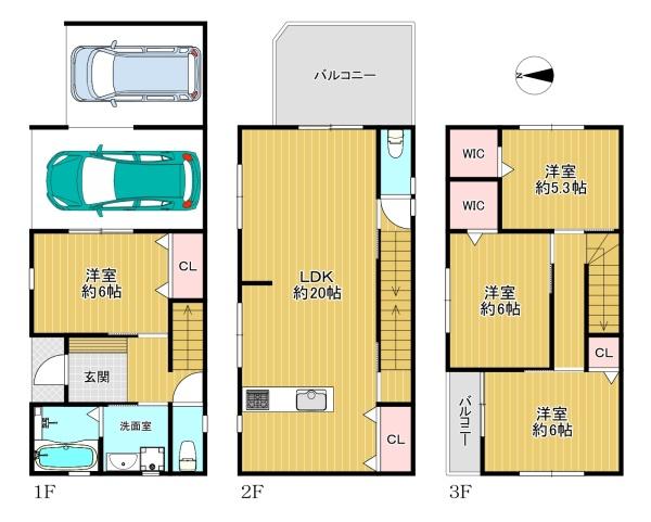 大阪府大阪市東住吉区矢田3丁目の中古一戸建ての間取り図