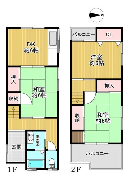 大阪府大阪市生野区巽南5丁目の中古テラスハウスの間取り図