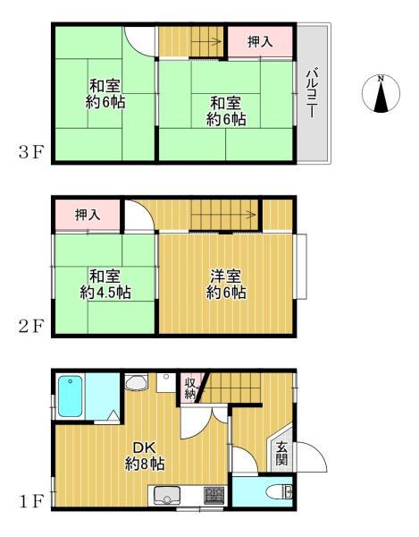 大阪府大阪市平野区平野東1丁目の中古一戸建ての間取り図