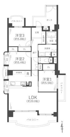 大阪府豊中市末広町3丁目の中古マンションの間取り図