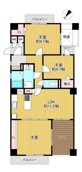 大阪府豊中市東泉丘4丁目 1-6の中古マンションの間取り図