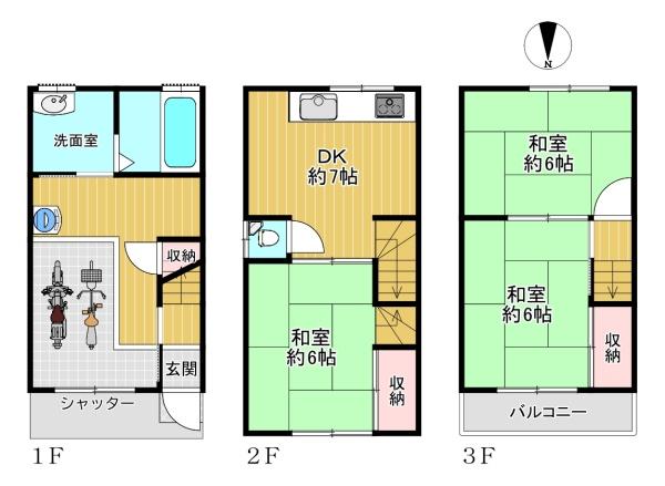 大阪府大阪市平野区加美正覚寺1丁目の中古一戸建ての間取り図