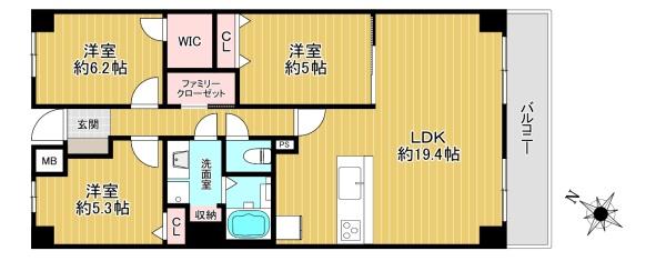大阪府豊中市上新田1丁目の中古マンションの間取り図