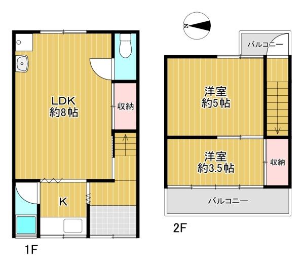 大阪府東大阪市六万寺町2丁目の中古一戸建ての間取り図