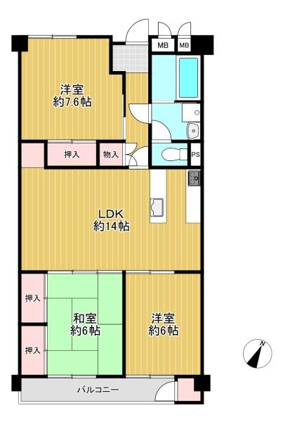 大阪府豊中市上新田3丁目の中古マンションの間取り図