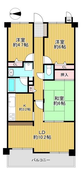大阪府豊中市螢池南町2丁目 2-13の中古マンションの間取り図