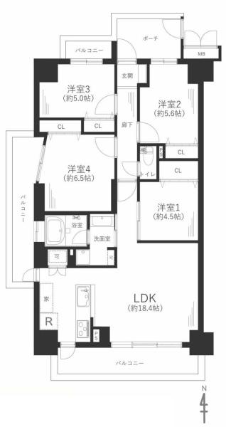 大阪府吹田市山田市場の中古マンションの間取り図