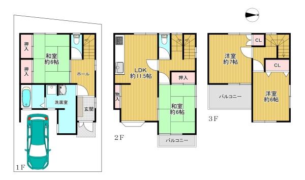 大阪府松原市三宅中4丁目の中古一戸建ての間取り図