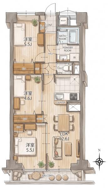 大阪府大阪市東住吉区中野3丁目の中古マンションの間取り図