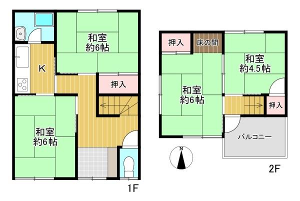 大阪府豊中市稲津町2丁目の中古一戸建ての間取り図
