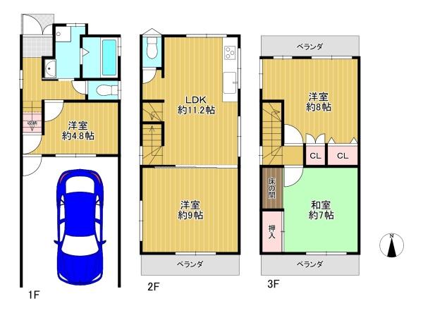 大阪府吹田市南正雀5丁目 3-5の中古一戸建ての間取り図