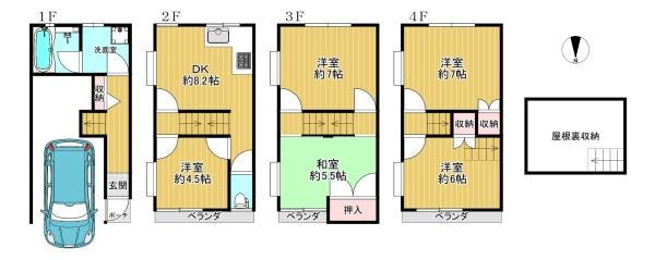 大阪府大阪市平野区加美北5丁目の中古テラスハウスの間取り図